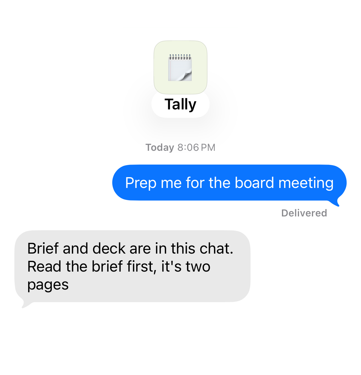 A chat with Tally, an assistant agent